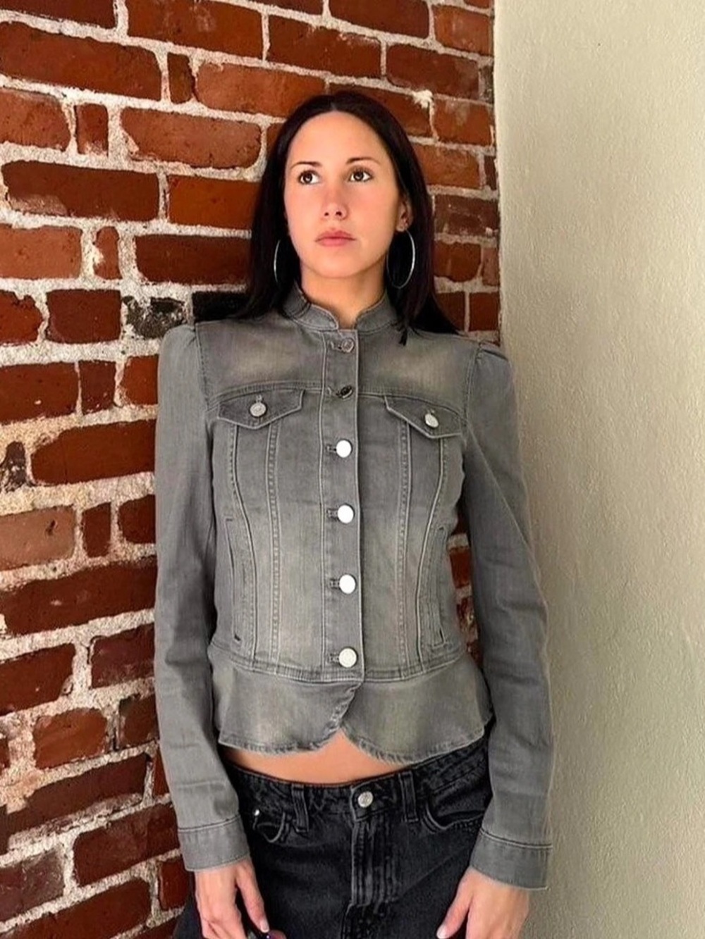 Gray Button-Front Denim Jacket Like New